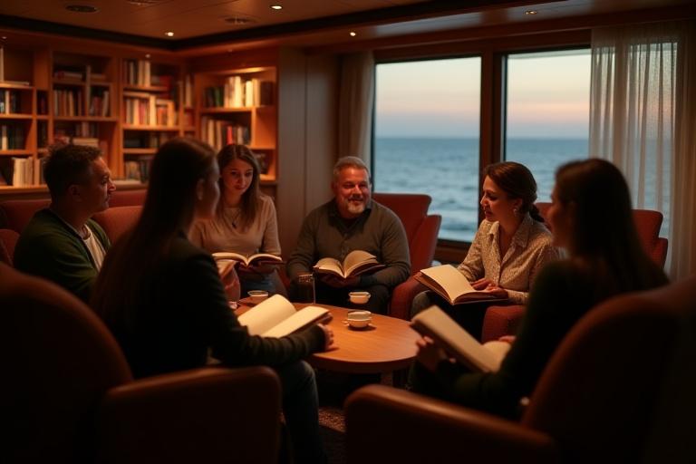 Intime Buchclub-Diskussion in Schiffsbibliothek