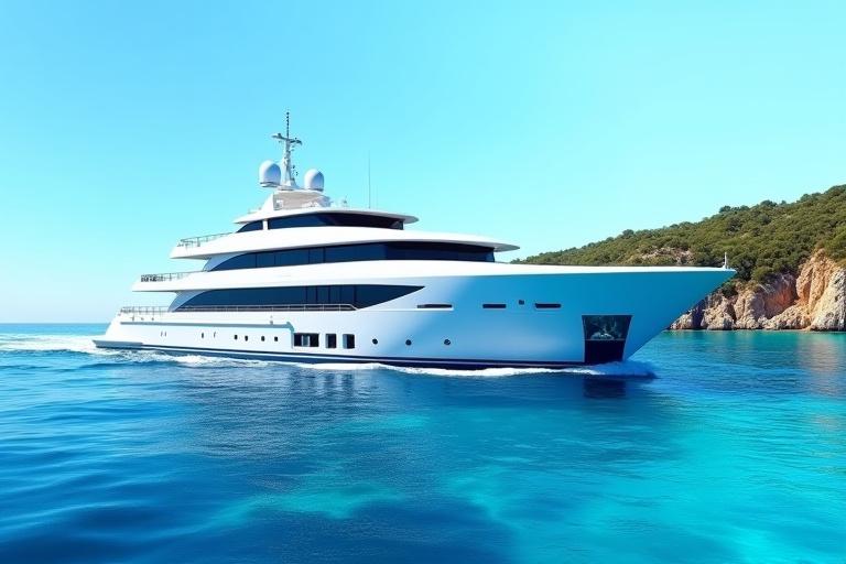 Modernes Luxusschiff in mediterraner Bucht